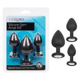 Silicone Gem Anal Kit with 3 Graduated Black Silicone Plugs and Gem Inlay > Anal Range > Butt Plug Kits